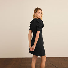 Load image into Gallery viewer, Black Short Sleeve V-Neck Wrap Mini Dress
