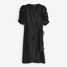 Load image into Gallery viewer, Black Short Sleeve V-Neck Wrap Mini Dress