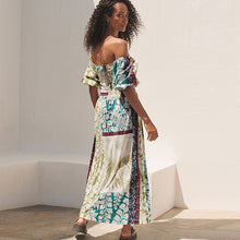Load image into Gallery viewer, Lime Green Floral Placement Print Puff Sleeve Square Neck 100% Cotton Midi Dress