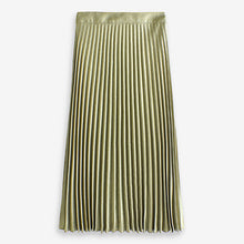 Load image into Gallery viewer, Green Khaki Pleated Midi Skirt