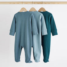 Load image into Gallery viewer, Petrol Blue Cotton Baby Sleepsuits 3 Pack (0-18mths)