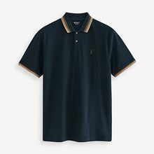Load image into Gallery viewer, Navy Blue/Tan Brown Tipped Regular Fit Polo Shirt