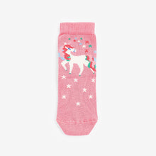 Load image into Gallery viewer, Pink 7 Pack Unicorn Cotton Rich Ankle Socks (Girls)