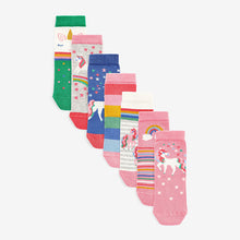 Load image into Gallery viewer, Pink 7 Pack Unicorn Cotton Rich Ankle Socks (Girls)
