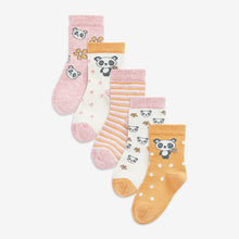 Load image into Gallery viewer, Pink and Yellow 5 Pack Cotton Rich Panda Character Ankle Socks (Girls)