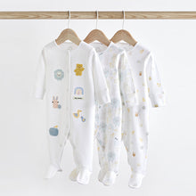 Load image into Gallery viewer, White Delicate Baby Sleepsuits 3 Pack (0-9-12mt)