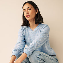 Load image into Gallery viewer, Blue Cosy Lightweight Soft Touch Sleeve Detail Crew Neck Jumper