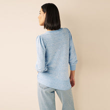 Load image into Gallery viewer, Blue Cosy Lightweight Soft Touch Sleeve Detail Crew Neck Jumper