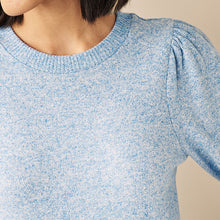 Load image into Gallery viewer, Blue Cosy Lightweight Soft Touch Sleeve Detail Crew Neck Jumper