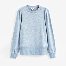 Load image into Gallery viewer, Blue Cosy Lightweight Soft Touch Sleeve Detail Crew Neck Jumper