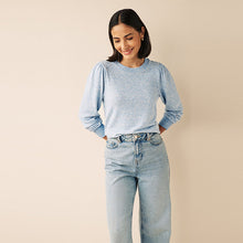 Load image into Gallery viewer, Blue Cosy Lightweight Soft Touch Sleeve Detail Crew Neck Jumper
