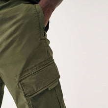Load image into Gallery viewer, Khaki Green Regular Tapered Fit Stretch Utility Cargo Trousers