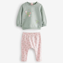 Load image into Gallery viewer, Mint Green Floral Baby Cosy Sweater And Leggings 2 Piece Set (0mth-18mths)