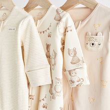 Load image into Gallery viewer, Oatmeal Cream Baby Sleepsuits 3 Pack