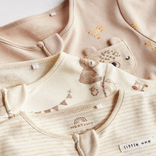 Load image into Gallery viewer, Oatmeal Cream Baby Sleepsuits 3 Pack