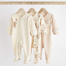 Load image into Gallery viewer, Oatmeal Cream Baby Sleepsuits 3 Pack