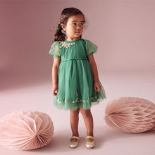 Load image into Gallery viewer, Green Embroidered Mesh Party Dress (3mths-6 yrs)