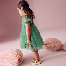 Load image into Gallery viewer, Green Embroidered Mesh Party Dress (3mths-6 yrs)