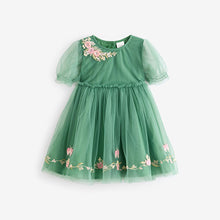 Load image into Gallery viewer, Green Embroidered Mesh Party Dress (3mths-6 yrs)