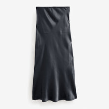 Load image into Gallery viewer, Black Satin Midi Skirt