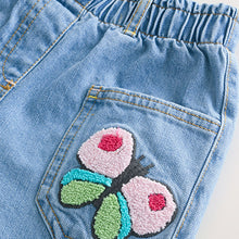 Load image into Gallery viewer, Denim Boucle Butterfly Embellished 100% Cotton Jeans (3mths-6yrs)