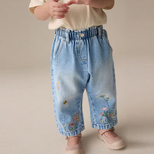 Load image into Gallery viewer, Denim Floral Print Embroidered Barrel-Leg Jeans (3mths-6yrs)