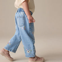 Load image into Gallery viewer, Denim Floral Print Embroidered Barrel-Leg Jeans (3mths-6yrs)
