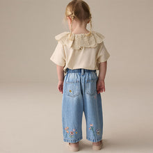 Load image into Gallery viewer, Denim Floral Print Embroidered Barrel-Leg Jeans (3mths-6yrs)