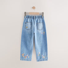 Load image into Gallery viewer, Denim Floral Print Embroidered Barrel-Leg Jeans (3mths-6yrs)