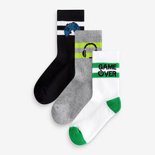 Load image into Gallery viewer, Gamer Headphone Cushioned Footbed Cotton Rich Ribbed Socks 3 Pack