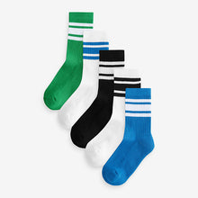 Load image into Gallery viewer, Blue/Green/White Cushioned Footbed Cotton Rich Ribbed Tipped Socks 5 Pack