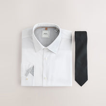 Load image into Gallery viewer, White/Black Regular Fit Shirt and Tie Pack