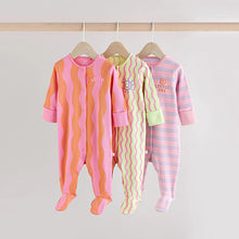 Load image into Gallery viewer, Multi Popper Baby 100% Cotton Sleepsuits 3 Pack