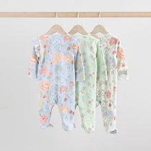 Load image into Gallery viewer, Blue 3 Pack Baby Sleepsuits (0-18mths)