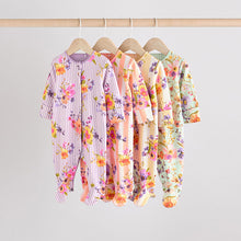 Load image into Gallery viewer, Yellow Floral Baby 100% Cotton Sleepsuits 4 Pack (0-18mths)