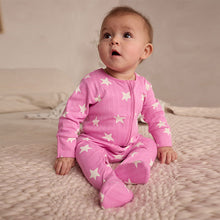 Load image into Gallery viewer, Pink 3 Pack Two Way Zip Baby Sleepsuits (0mths-2yrs)