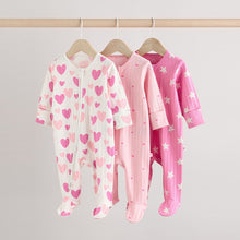 Load image into Gallery viewer, Pink 3 Pack Two Way Zip Baby Sleepsuits (0mths-2yrs)