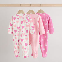 Load image into Gallery viewer, Pink 3 Pack Two Way Zip Baby Sleepsuits (0mths-2yrs)