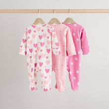 Load image into Gallery viewer, Pink 3 Pack Two Way Zip Baby Sleepsuits (0mths-2yrs)