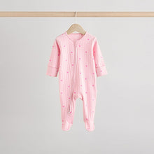 Load image into Gallery viewer, Pink 3 Pack Two Way Zip Baby Sleepsuits (0mths-2yrs)