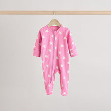 Load image into Gallery viewer, Pink 3 Pack Two Way Zip Baby Sleepsuits (0mths-2yrs)