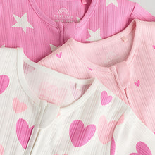 Load image into Gallery viewer, Pink 3 Pack Two Way Zip Baby Sleepsuits (0mths-2yrs)