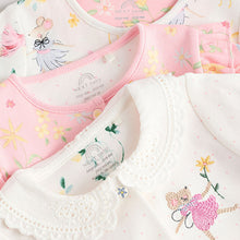 Load image into Gallery viewer, Pink Baby Frill Printed 100% Cotton Sleepsuits 3 Pack