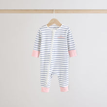 Load image into Gallery viewer, Pink/Grey 3 Pack Two Way Zip Baby Sleepsuits (0mths-18mth)