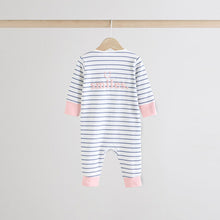 Load image into Gallery viewer, Pink/Grey 3 Pack Two Way Zip Baby Sleepsuits (0mths-18mth)
