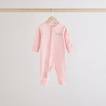 Load image into Gallery viewer, Pink/Grey 3 Pack Two Way Zip Baby Sleepsuits (0mths-18mth)