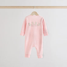 Load image into Gallery viewer, Pink/Grey 3 Pack Two Way Zip Baby Sleepsuits (0mths-18mth)