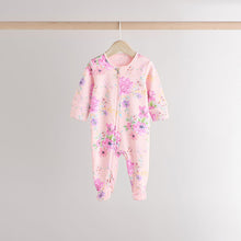 Load image into Gallery viewer, Pink 3 Pack Two Way Zip Baby Sleepsuits