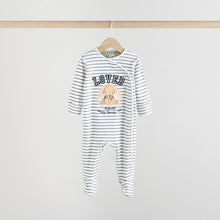 Load image into Gallery viewer, Blue/White Bunny 3 Pack Baby Sleepsuits