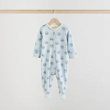 Load image into Gallery viewer, Blue/White Bunny 3 Pack Baby Sleepsuits